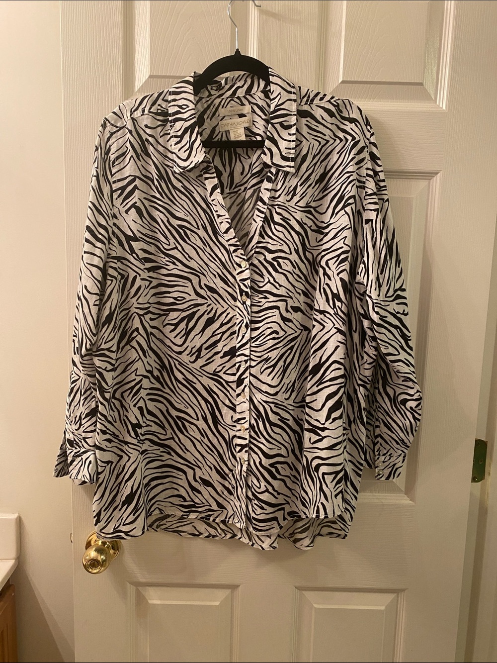Black and White Zebra Print Button-Up Blouse